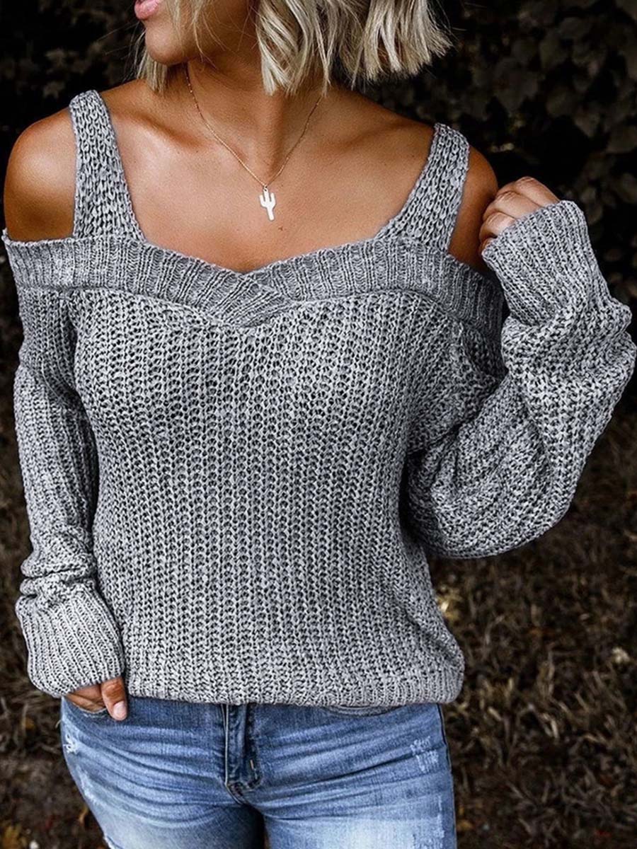 Amsoin off-Shoulder Knitted Sweater