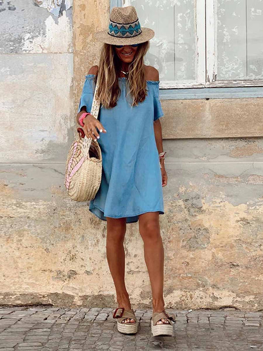 Amsoin Ruffled Sleeve Denim Dress