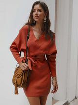 Amsoin V Neck Sexy Mini Dress