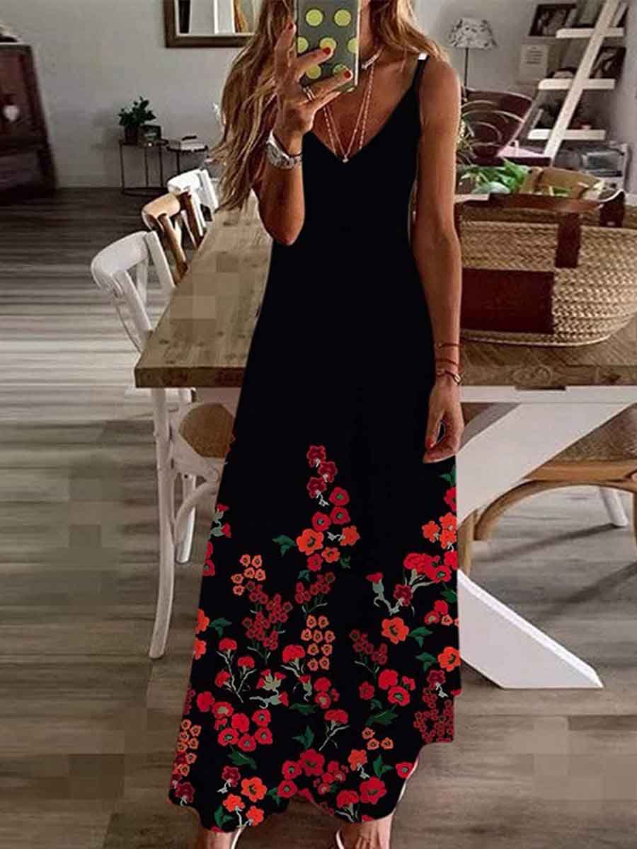 Amsoin Print Sing Maxi Dress