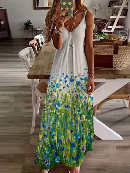 Amsoin Flower Print Sling Dress
