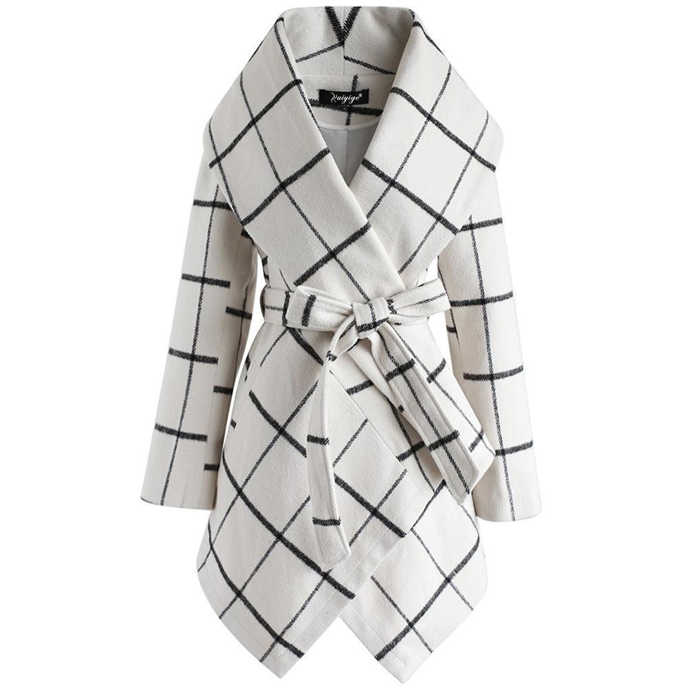 Amsoin Fashion Loose Check Coat