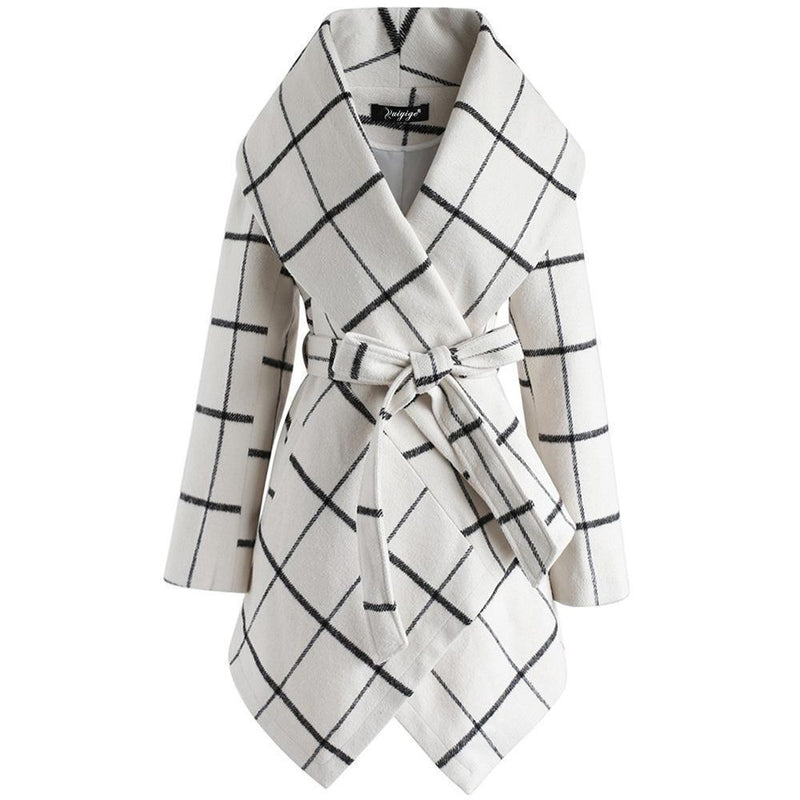 Amsoin Fashion Loose Check Coat