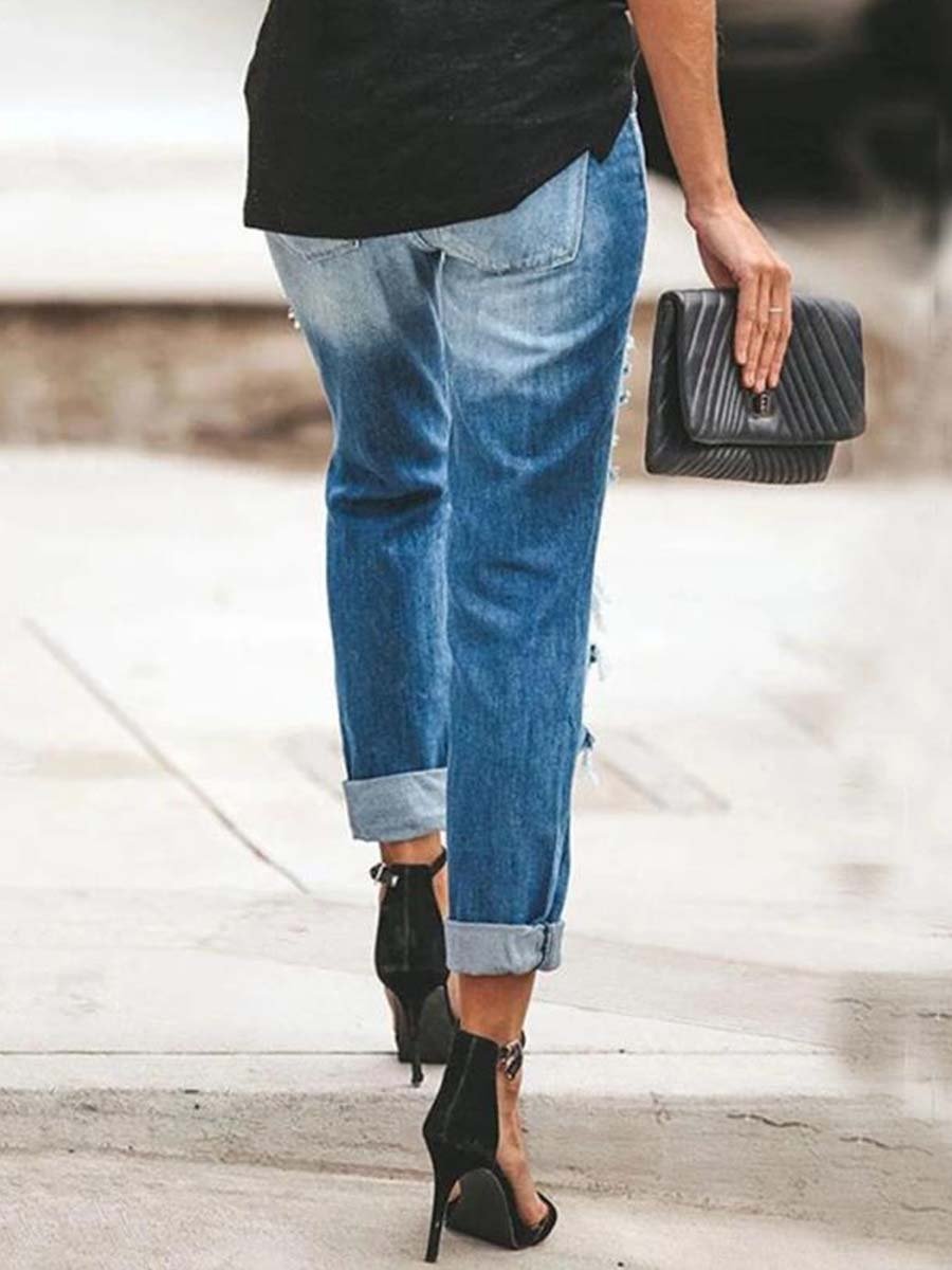 Amsoin Retro Style Ripped Jeans