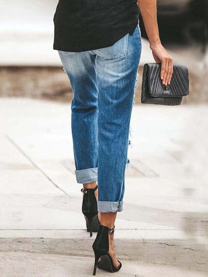 Amsoin Retro Style Ripped Jeans