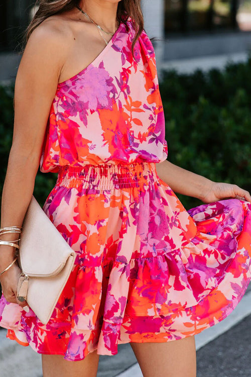 Always Ready One Shoulder Floral Print Mini Dress