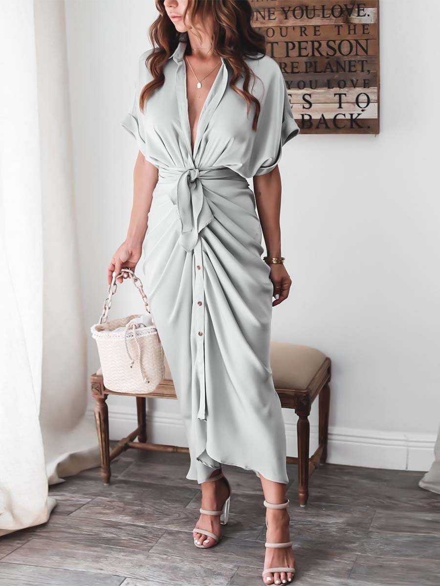 Amsoin High Waist Belt Dress