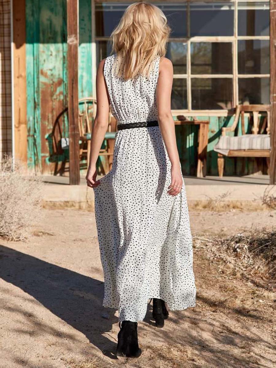 Amsoin Dot Printed Floor Length Dress