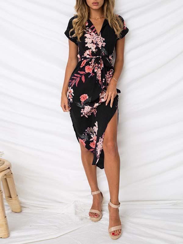 Amsoin Trendy Printed Asymmetrical Dress