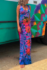 Amsoin Criss Cross Backless Tie Dye Maxi Cami Dress