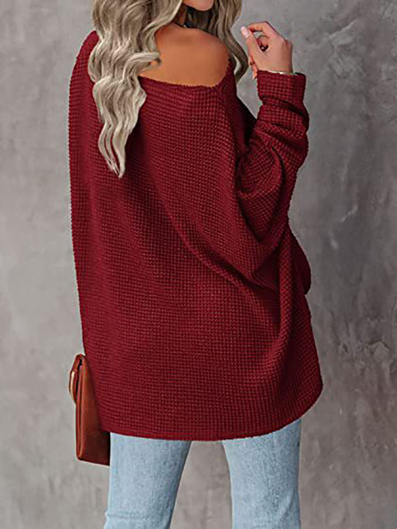 Amsoin Solid Color Knitted Bat Long Sleeve Sweater