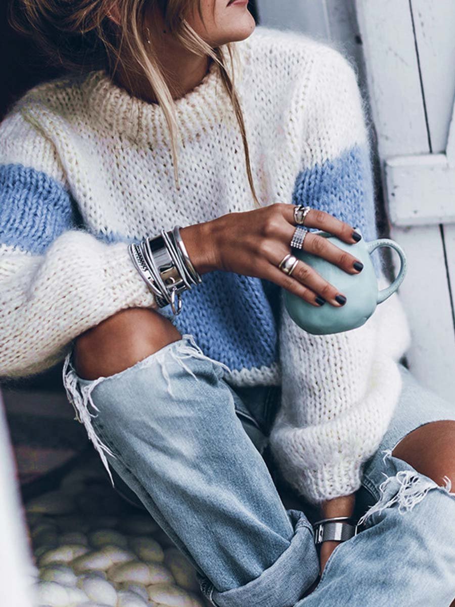 Amsoin Round Neck Knitted Sweater