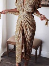 Amsoin Print High Waist Belt Dress