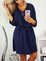 Amsoin V Neck Dress With Belt