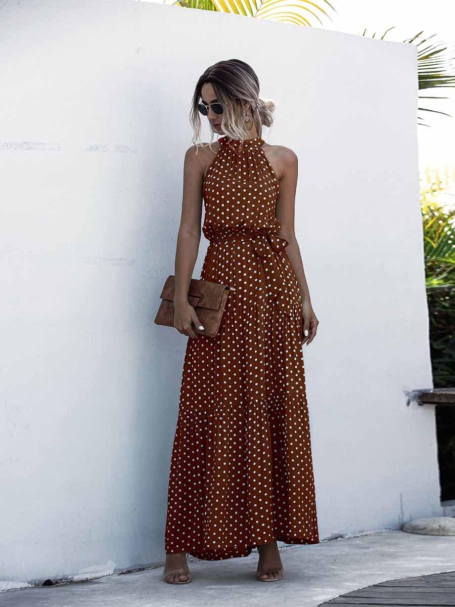 Amsoin Halter  Polka Dot Dress