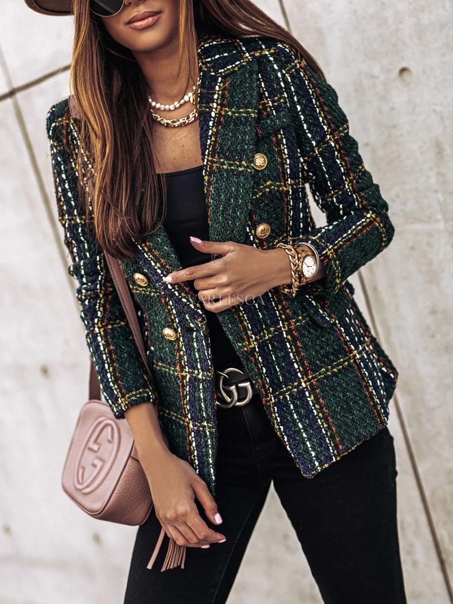 Amsoin Casual Plaid Long Sleeve Blazer