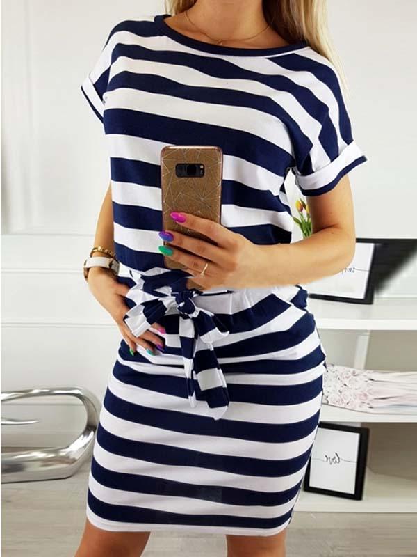 Amsoin O Neck Midi Dress With Belt