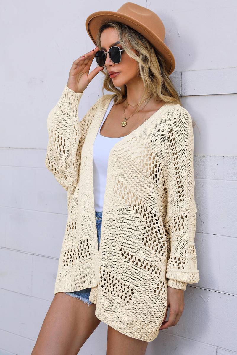 Cut Out Knit Dolman Sleeve Cardigan