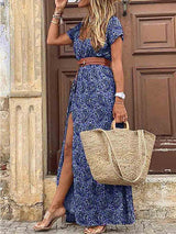 Amsoin Boho Style V-neck Floral Dress