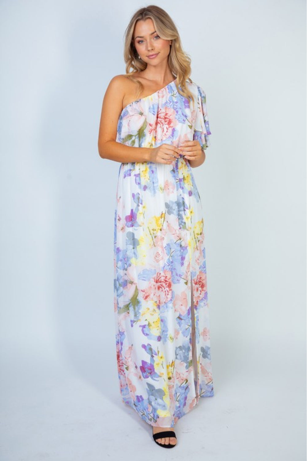 White Birch Garden Diva Floral One-Shoulder Maxi Dress