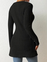 T-Shirts - Casual Ribbed Button Decor Asymmetrical Hem Long Sleeve T-Shirt - MsDressly