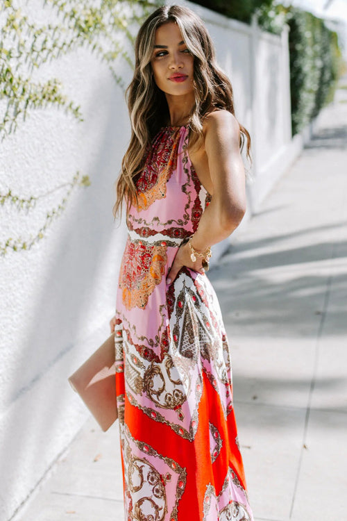 Amsoin Feel Your Best Boho Print Sleeveless Maxi Dress