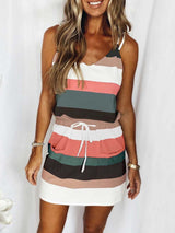 Amsoin Drawstring Colorful Sling Dress