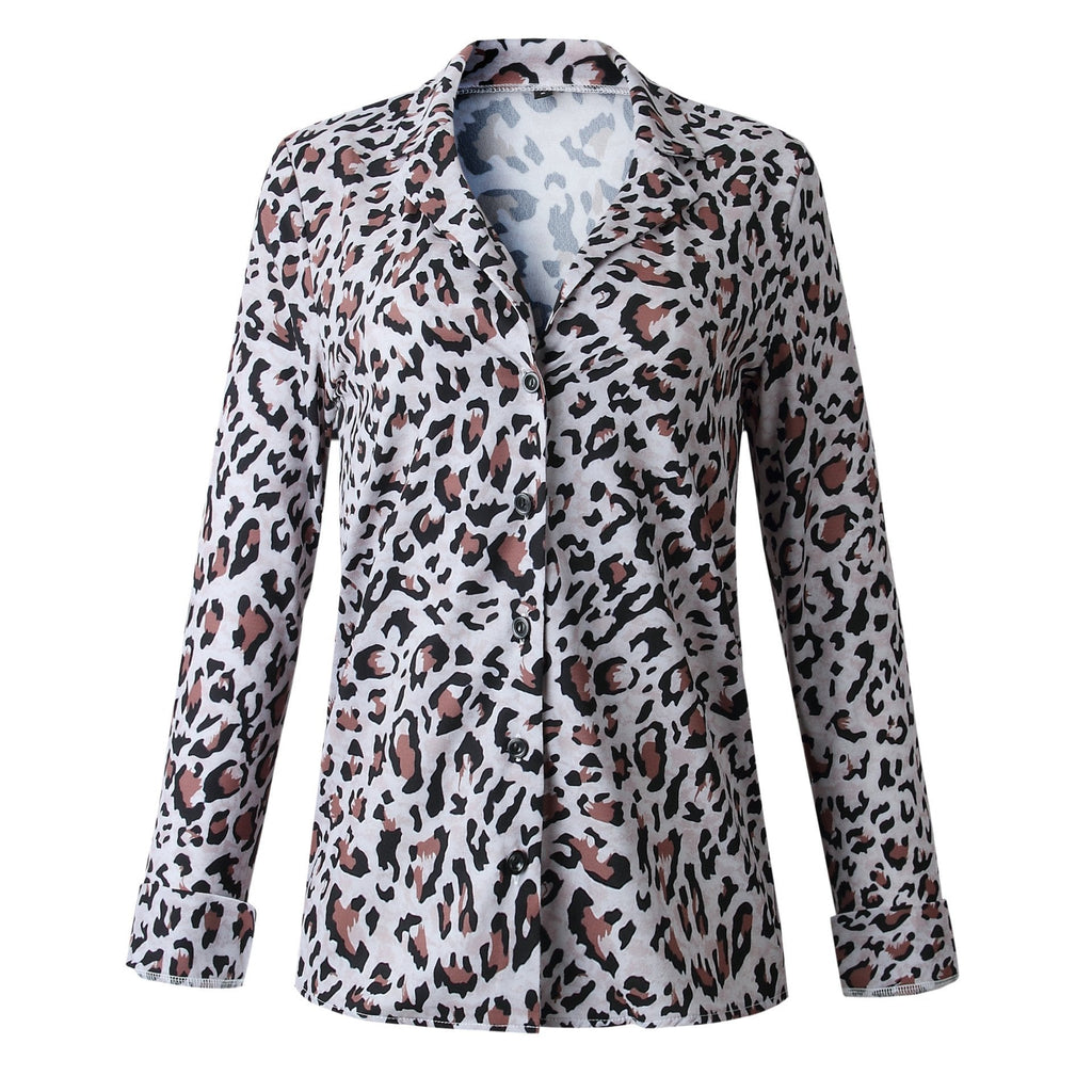 Amsoin Leopard Print Long Sleeve Shirt
