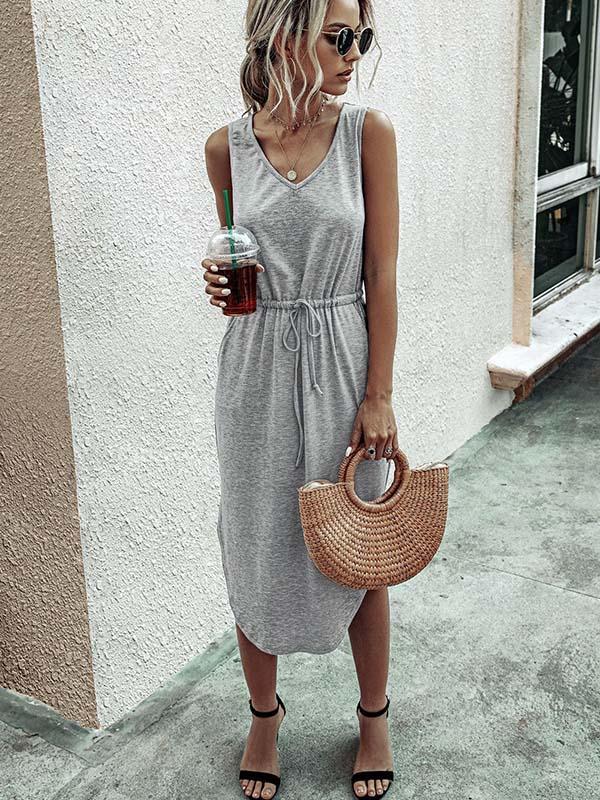 Amsoin Casual V-Neck Vest Dress