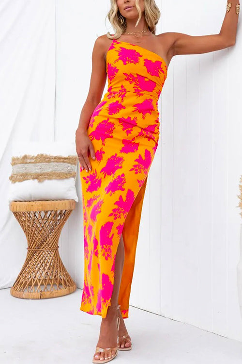 Moxidress One Shoulder Side Split Printed Cami Maxi Dress