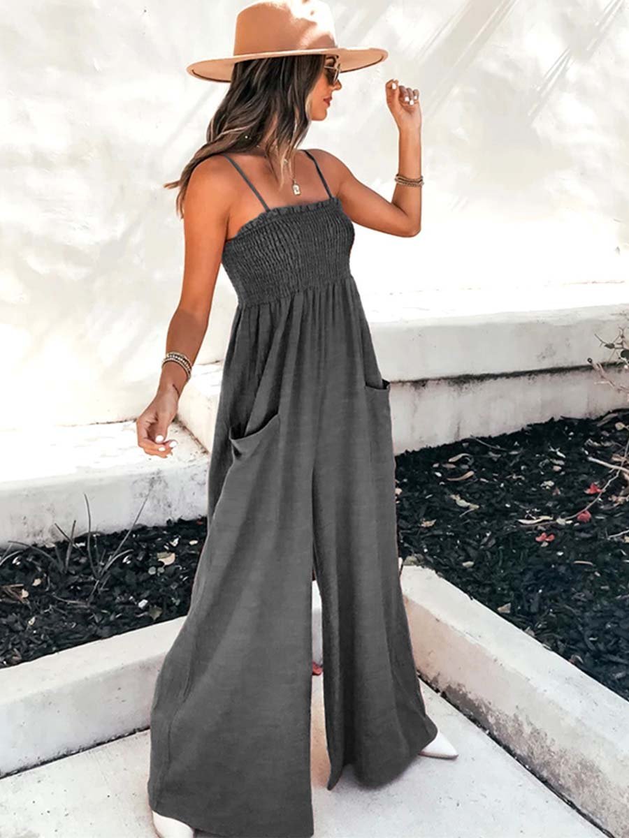 Amsoin Sling Pocket High Waist Jumpsuit