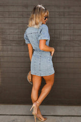 Amsoin Button Down Denim Mini Dress