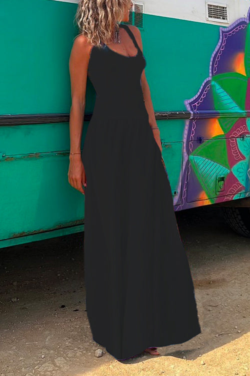 Amsoin Solid Criss Cross Backless Maxi Cami Dress