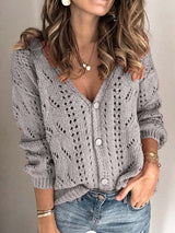 Amsoin Hollow V-Neck Knit Cardigan
