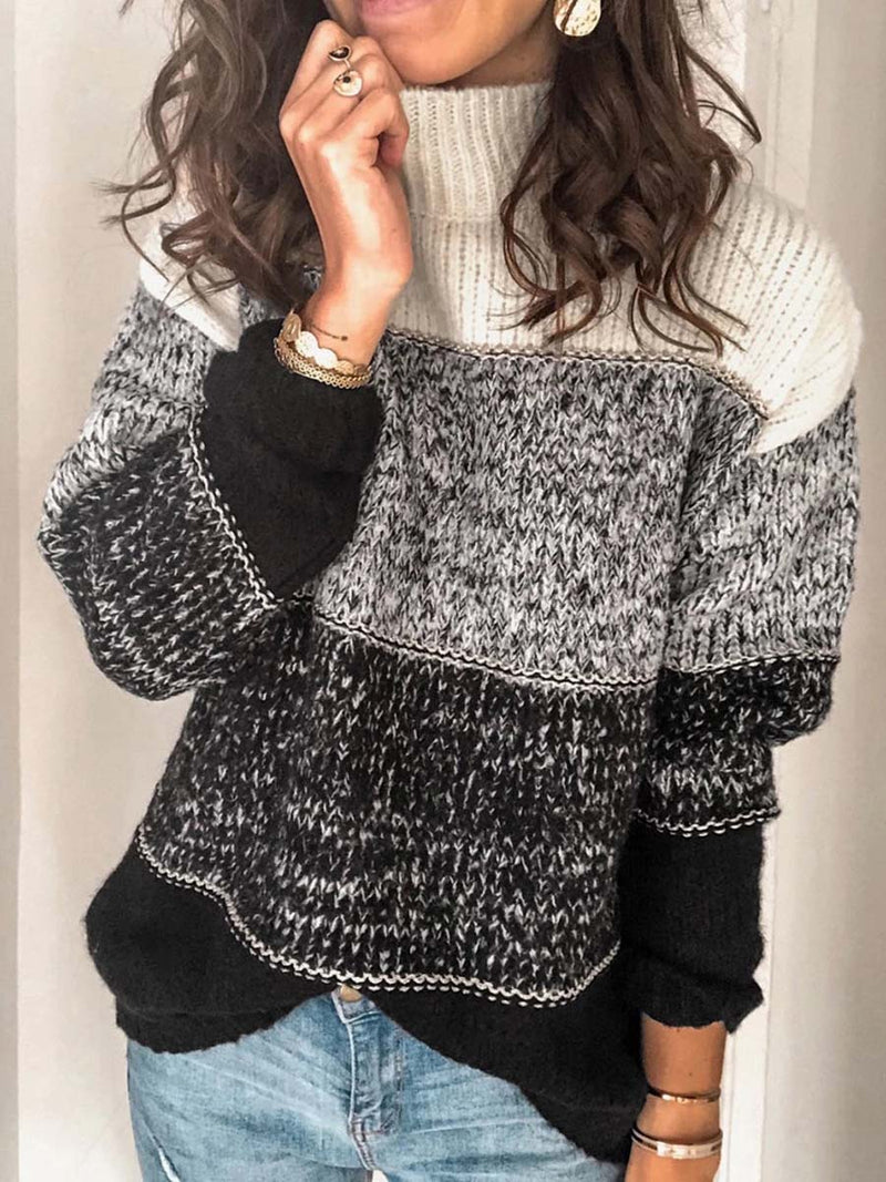 Amsoin High Neck Striped Knit Jumper