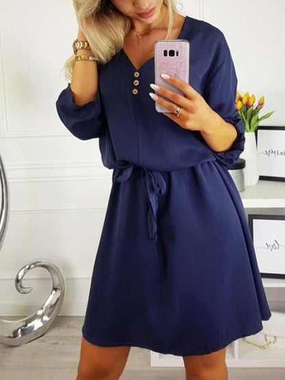 Amsoin V Neck Dress With Belt