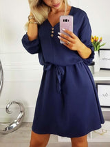 Amsoin V Neck Dress With Belt