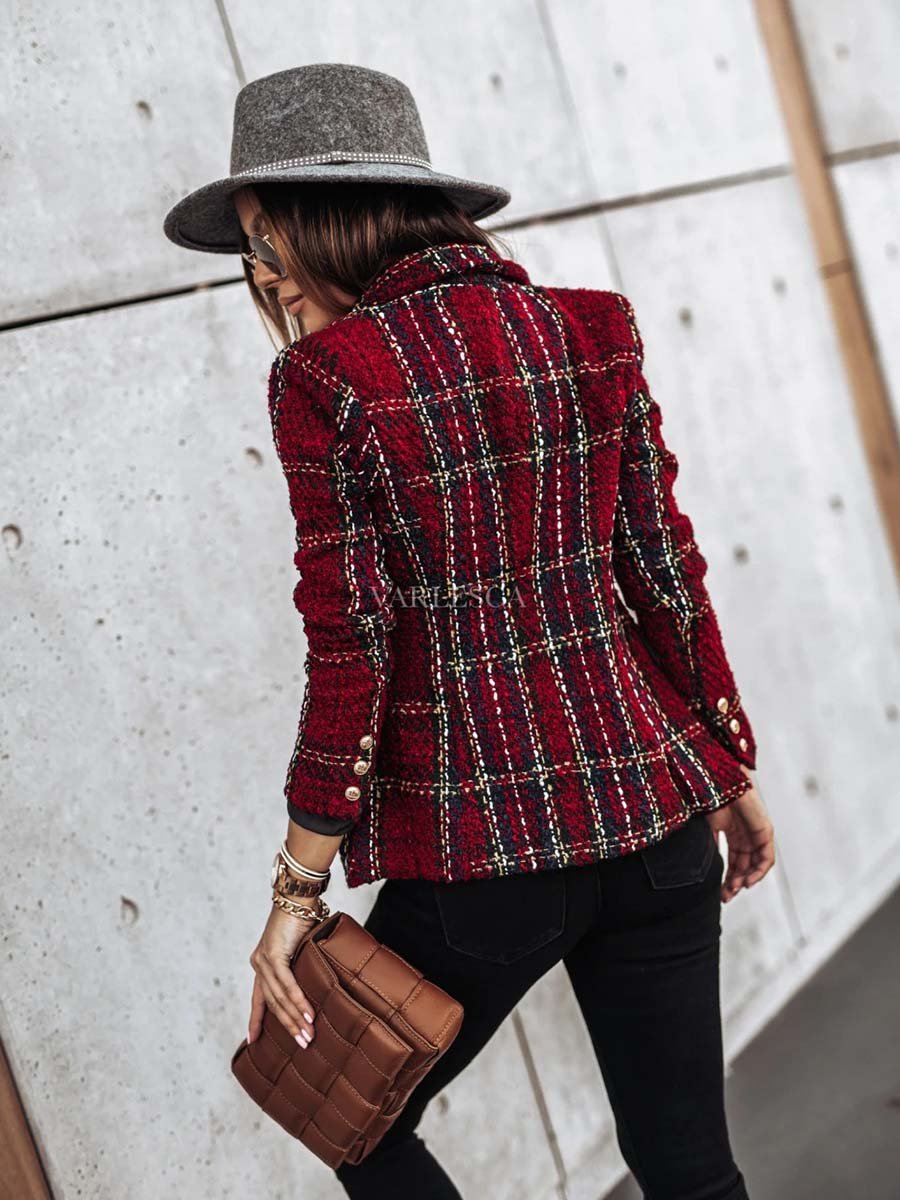 Amsoin Casual Plaid Long Sleeve Blazer