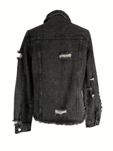 Jackets - Vintage Ripped Raw Hem Flap Pockets Long Sleeve Denim Jacket - MsDressly
