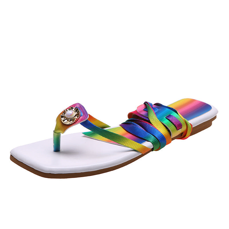 Amsoin Colorful Lace-up Flat Sandals