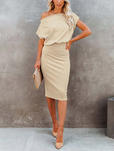 Amsoin Off-Shoulder Solid Color Dress