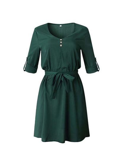 Amsoin V Neck Dress With Belt