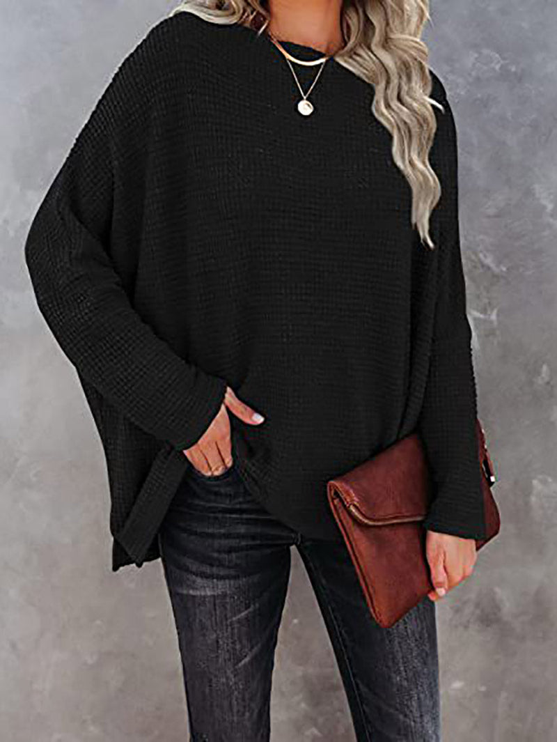 Amsoin Solid Color Knitted Bat Long Sleeve Sweater