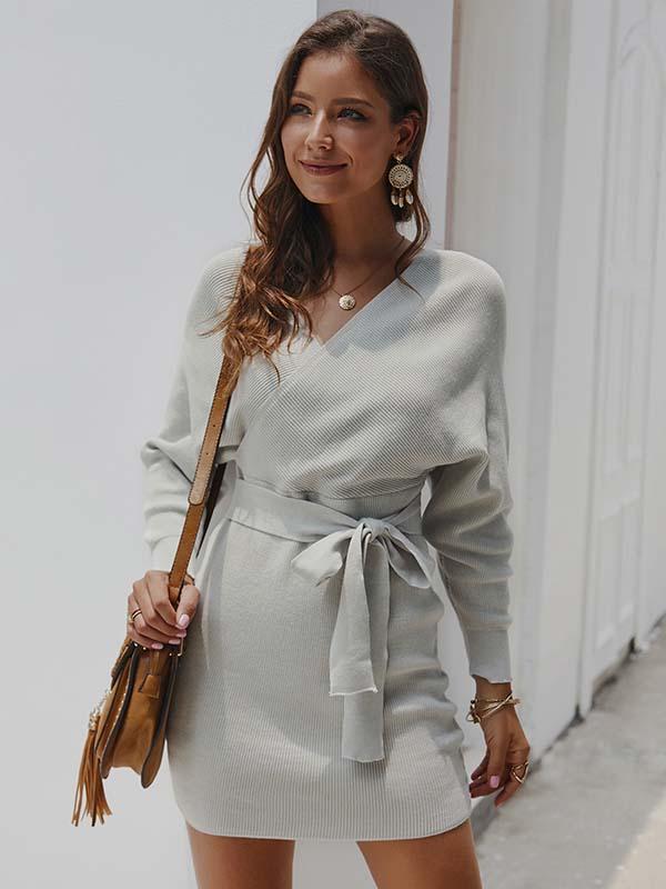 Amsoin V Neck Sexy Mini Dress