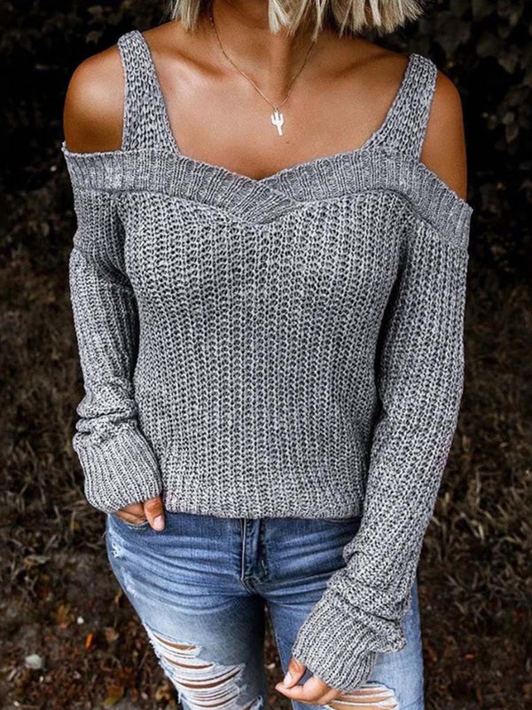 Amsoin off-Shoulder Knitted Sweater