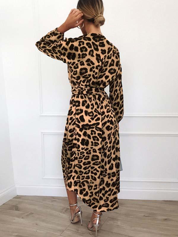 Amsoin V Neck Sexy Leopard Dress