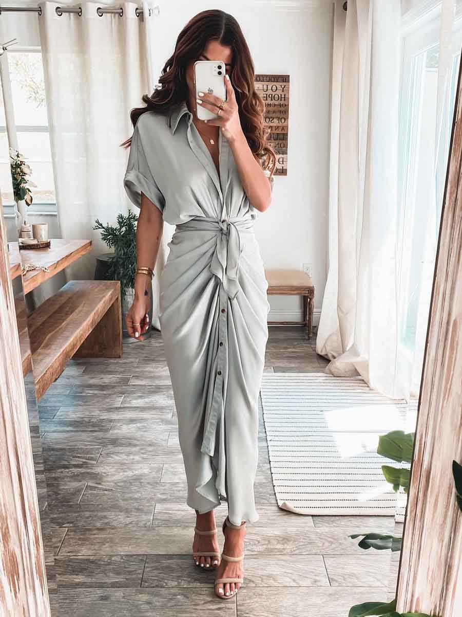 Amsoin High Waist Belt Dress