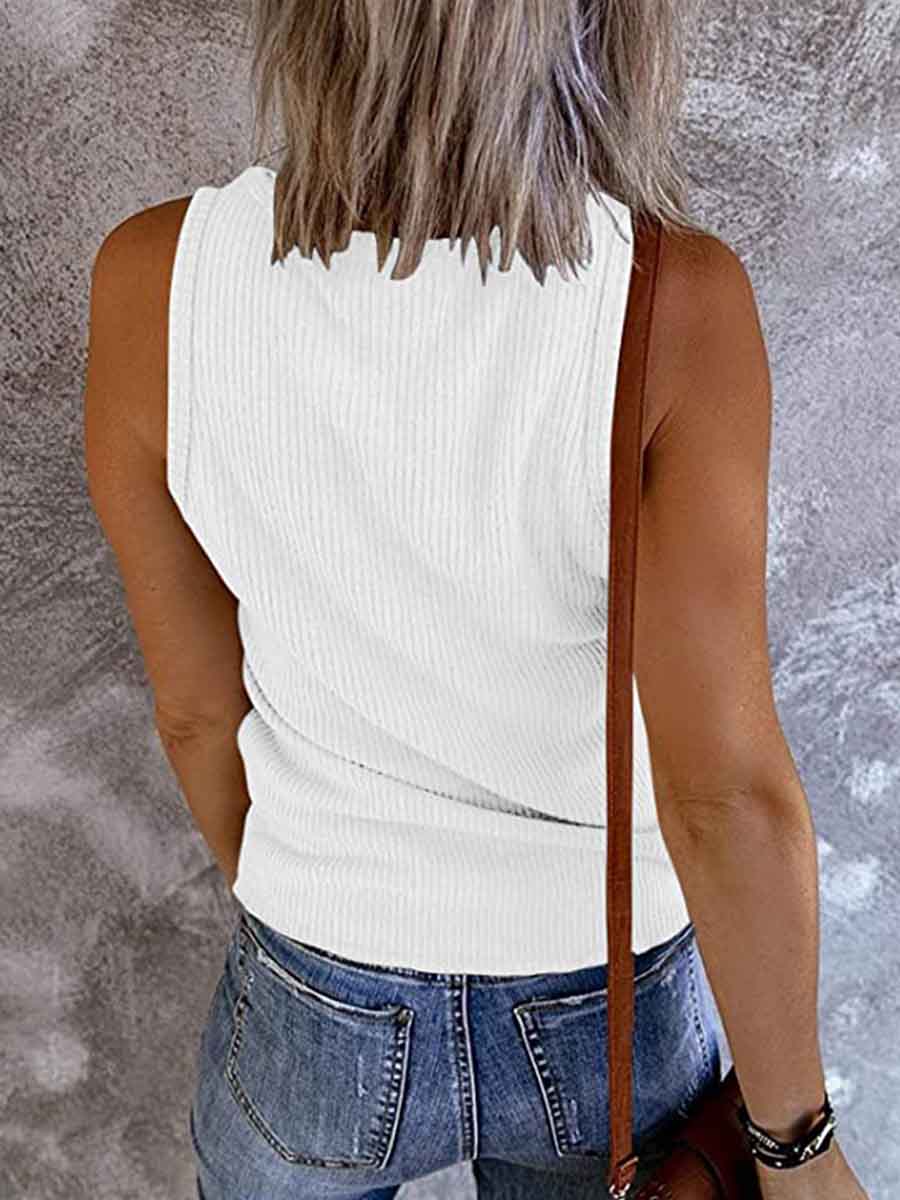 Amsoin Buttons Vest Solid Color V-neck Tops