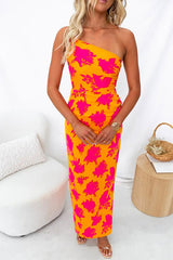 Moxidress One Shoulder Side Split Printed Cami Maxi Dress