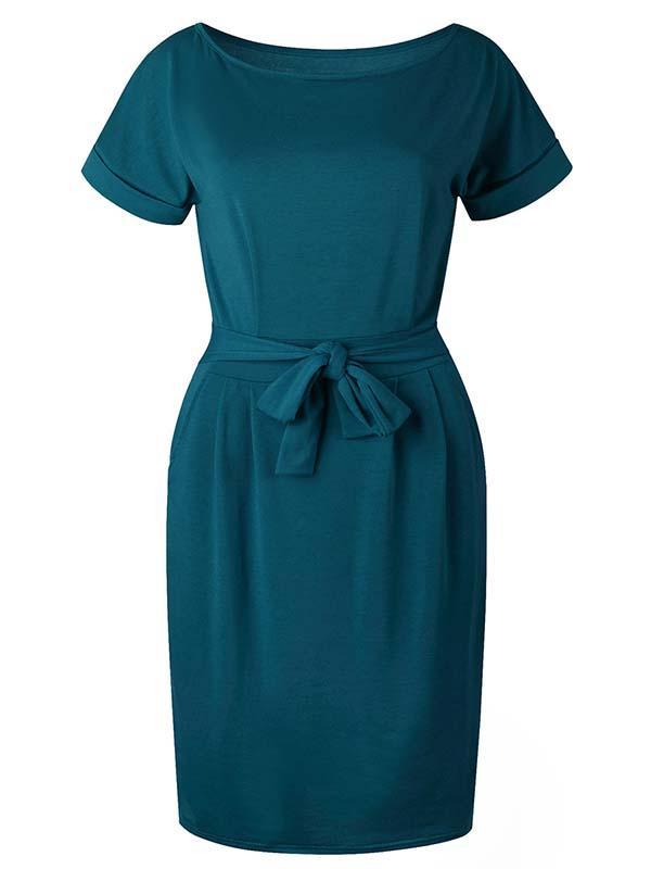 Amsoin O Neck Midi Dress With Belt